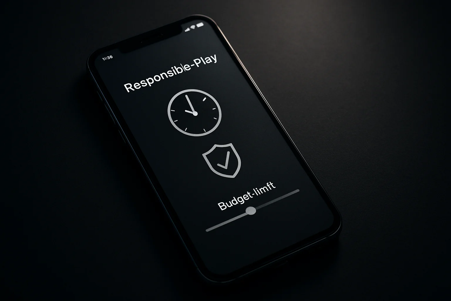 Smartphone showing responsible play screen with clock, shield, and budget slider